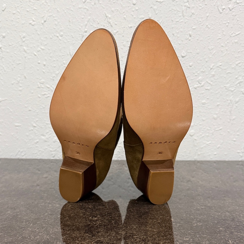 NWB SANDRO Amelya Suede Ankle Boots Women’s Size 36‎ Kaki - Picture 6 of 10
